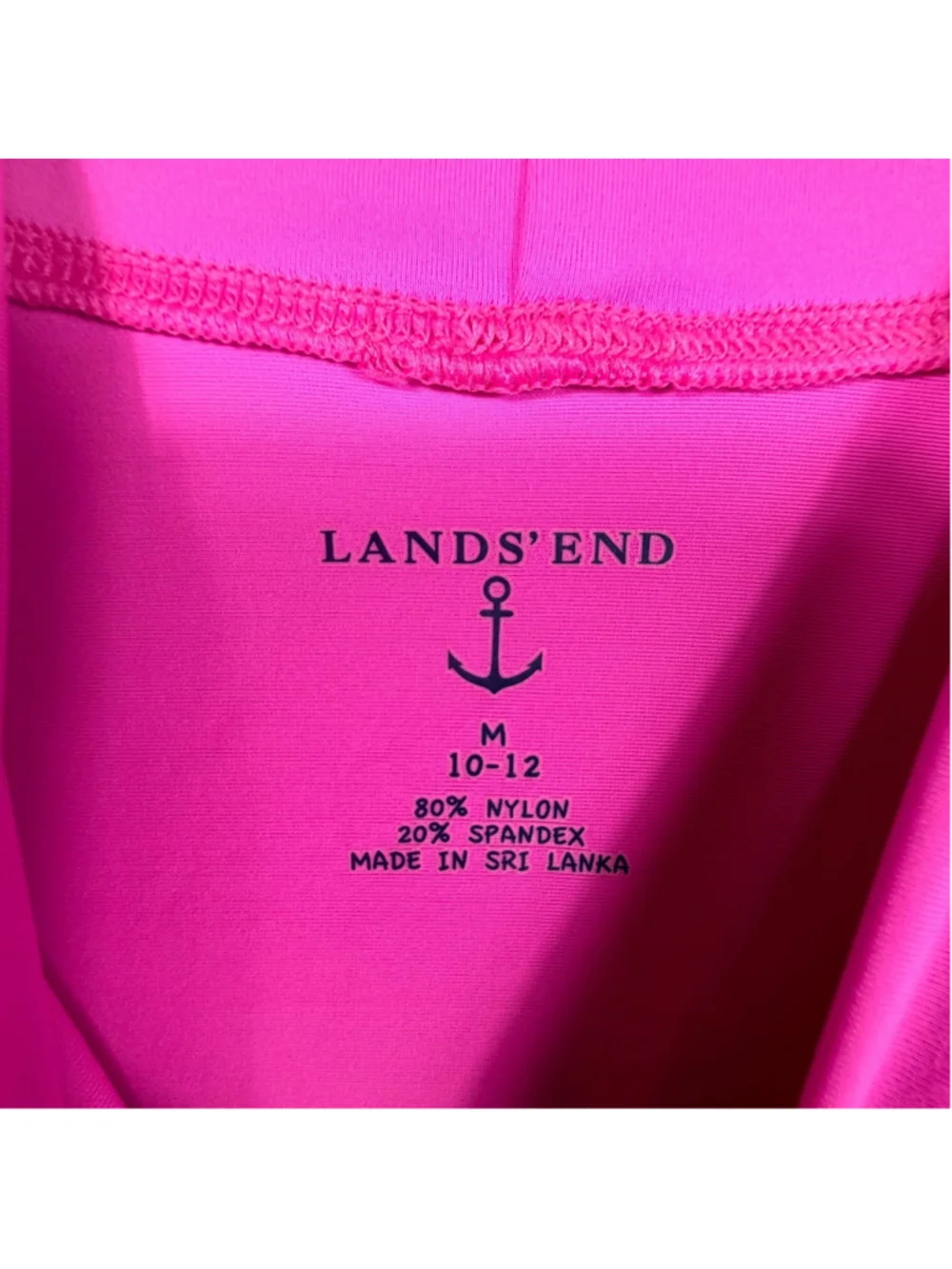 Lands' End Rash Guard Swim Shirt Hot Pink Short Sleeve Mock Neck Girls M 10-12